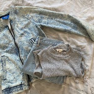 Silence + Noise grey knit crop top